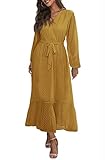 KIRUNDO Women's Dress Long Sleeve Wrap V Neck Boho Floral Print Dress Casual Flowy Swing Midi...