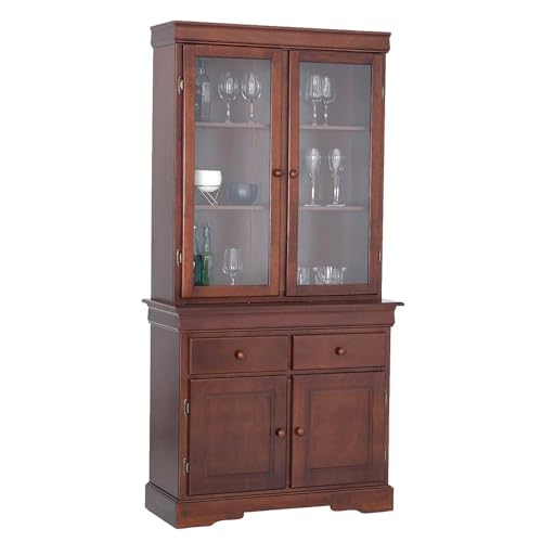 Image of Royaloak Texas American Wooden Crockery Unit 2 Doors | Solid Wood Veneer| Beveled Top Design | Ample Storage | Wooden Knobs