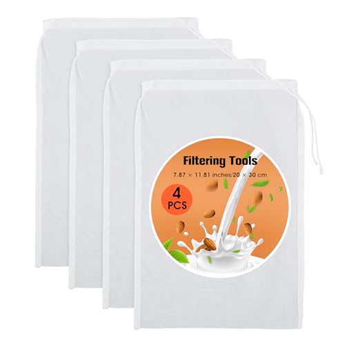 YUXIANLB Bolsa De Leche De Nuez Reutilizable 4 Bolsas De Tela De Queso De Grado Alimenticio Para Colar Jugo De Friut Vino Leche Sopa Y Colador De Yogur Griego Coladores De 8 X 12 Pulgadas
