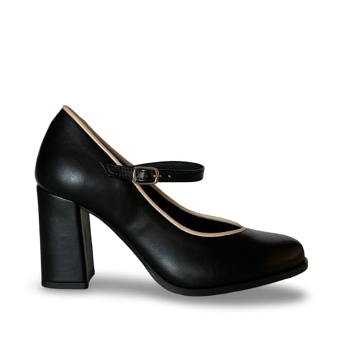 Martina Black escarpins noirs confortables talon carré femme