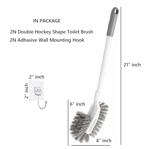 Image of Pack of 2 Toilet Cleaning Brush with Adhesive Wall Mount Hooks | Multipurpose uses for Bathroom Floor Tile Brush, Toilet Bowl Brush for Western & Indian Toilet | Durable Nylon Bristles Toilet Brush