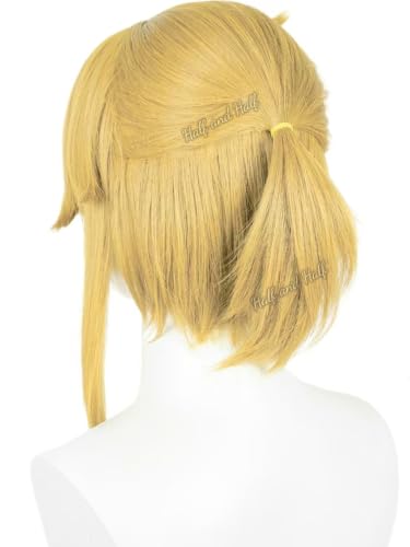 Image of Half and Half Short Blonde Anime Cosplay Wig for Men Golden Spiky Layered Game Male Wig with Bangs for Women Unisex Halloween Party Costumes
