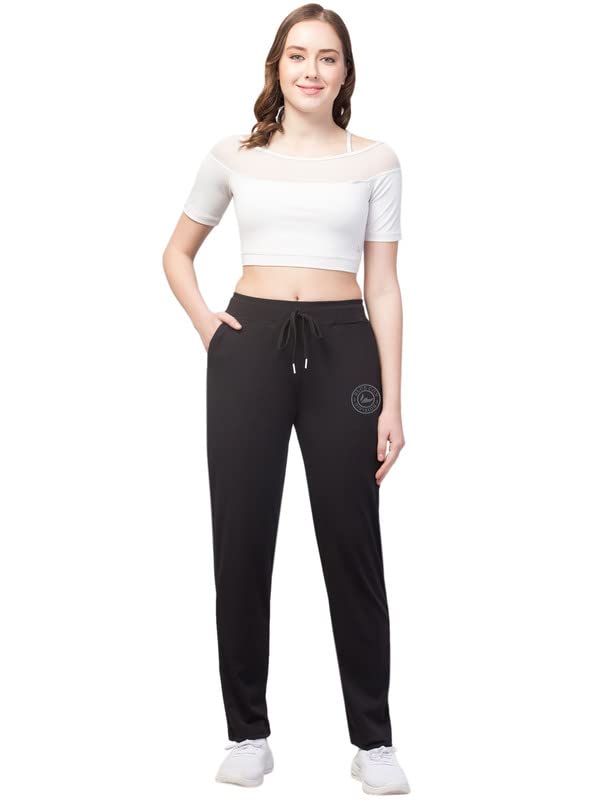Image of BLUECON Women's Plain Solid Regular Fit Straight Leg Open Bottom Polyester Track Pant /Plazo Pant with Brand Logo