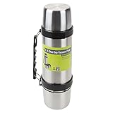 VFM e-Store - Stainless Steel Water Bottle for Hot Drink, 1 Litre Vacuum Flask with 2 Cups for Tea Or Coffee, Travel Mug & Soup Flask for Camping, Ice Cold Bottle, Hot Water Urn for Picnics
