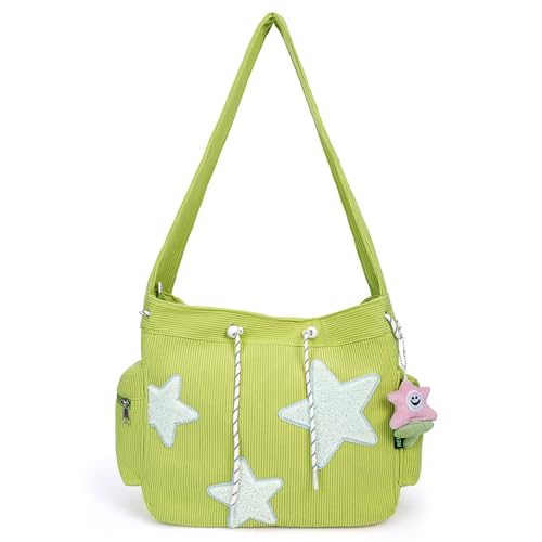 Image of Cute Tote Bag for Women, Aesthetic Canvas Crossbody Bag Y2k Star Hobo Shoulder Purse Kawaii Zipper Messenger Bag | Cute