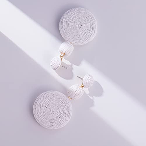 Statement Raffia Boho Round Dangle Ball Earrings - Cute Handmade Summer Bohemian Dangling Jewelry for Women4