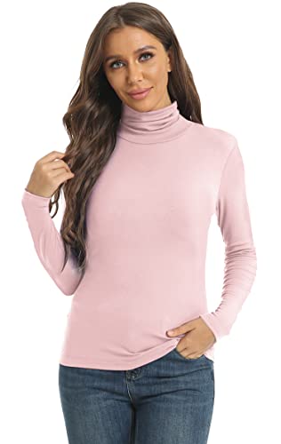 Image of Women's Casual Long Sleeve Turtleneck Tops Slim Fitted Lightweight Base Layer Shirts