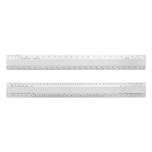 Alumicolor 3108-1 Architect 30,5 cm Schrägkante Lineal mit Balken-/Traversenskala, Zeichnen und Ingenieurbau, Kalibrierungen geteilt durch (1/2, 1), (1/8, 1/4), silber Cover