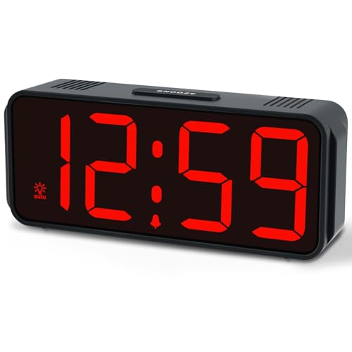 Eachui Wecker Digital Batteriebetrieben, Automatischer Dimmer, Ohne Ticken wecker für Kinder Kleiner, Uhr Lautstärke und Helligkeit Einstellbar, Snooze, 12/24HR(Rot Ziffern)