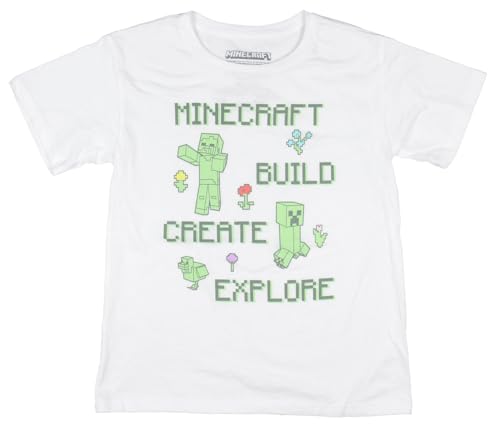 Minecraft Girls Build Create Explore Steve and Creeper Kids T-Shirt