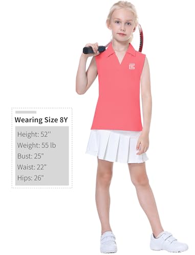 Image of EXARUS Girls Golf Polo Tennis Shirts Sleeveless Kids V-Neck Tank Tops | Equestrian UPF 50+ Quick Dry Clothes