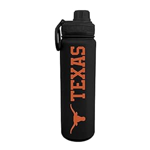 Campus Colors NCAA Stainless Steel Water Bottle – Twist on cap – 24 oz – Carry Clip – Keeps Your Drinks Hot or Cold for Hours (Texas Longhorns – Black)