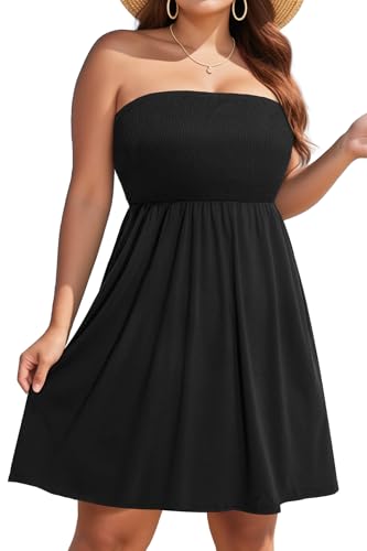 Pinup Fashion Plus Size Cover Ups Swimwear Black Strapless Swimsuit Coverup...