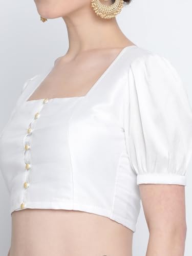 Image of studio rasa Women's Silk Blend Printed V-Neck Padded Readymade Top for Festive Party Wedding