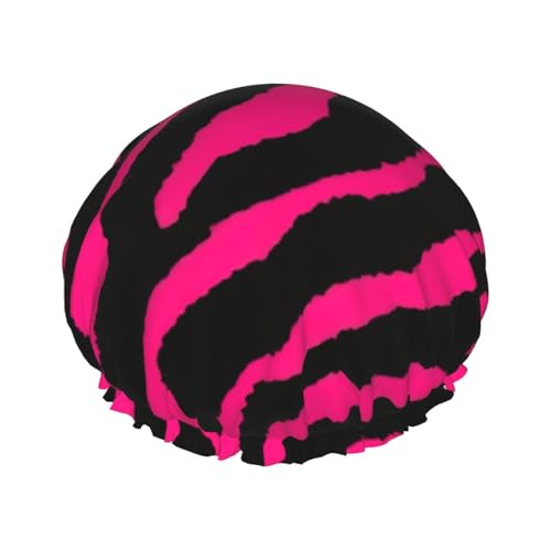 Cuffia da doccia impermeabile con stampa Zebra Tiger Leopard Pink, cuffia da doccia impermeabile a doppio strato, cuffia da doccia riutilizzabile