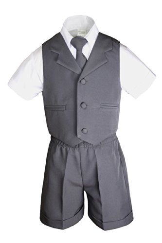 4pc Boy Infant Baby Formal Party Wedding Eton Vest Shorts Suit Set Size Sm-4T2
