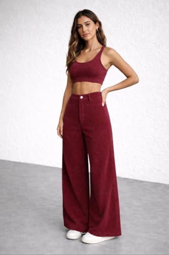 Image of V TOWN Polycotton Regular Fit High-Waist Bone Pocket Trousers for Women & Girls | Super Soft & Comfortable | Stylish & Elegant Trouser Pants for Casual Outings, Parties, Office,Travel & Gift