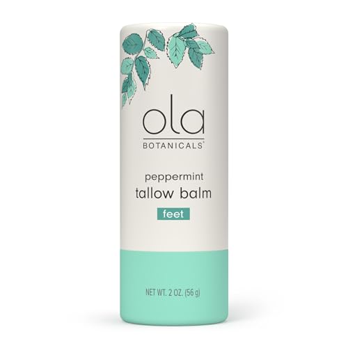 Ola Botanicals Tallow Balm for Feet - Soothing Balm With Peppermint Essential Oil & MCT Oil - Moisturizing Foot-Care - Organic Beeswax & Simple Ingredients - 2oz