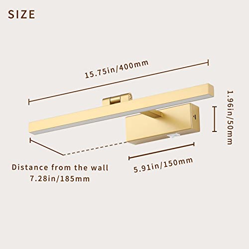 Joosenhouse Picture Light Battery Operated Dimmable Wireless Picture Light With Timer Remote Gold Painting Light Adjustable Swing Arm Wall Light 15.75" Inches Long 3000K #TOP5