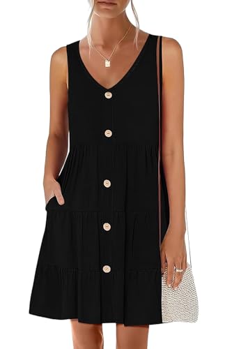 Image of nclook Women's Summer Casual Dress Sweet Cute V Neck Sleeveless Mini Dresses with Pockets