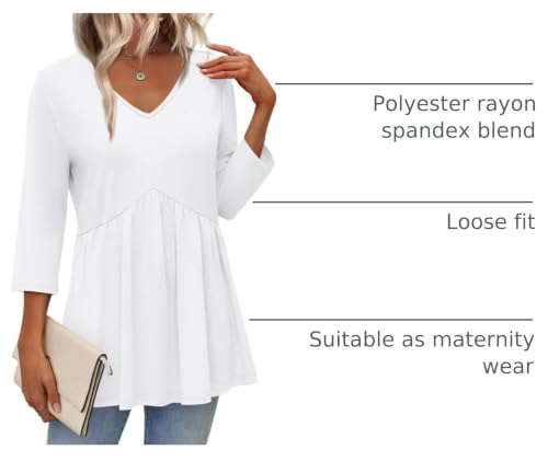Image of OFEEFAN 3 /4 Length Sleeve Womens Tops 2026 Blouses for Women Dressy Casual Fashion Clothing V Neck Babydoll Tops Fall Outfits