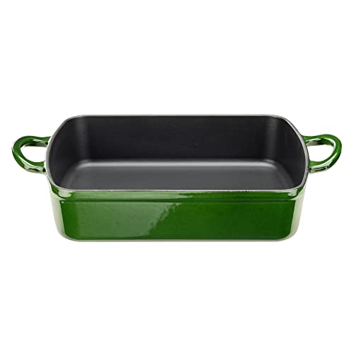 Navaris Cast Iron Casserole Dish - Enameled Oven Baking Pan - Large Enamel Coated Roasting Pan For Meat Or Vegetable Casseroles, Lasagna Dish - Green #TOP5