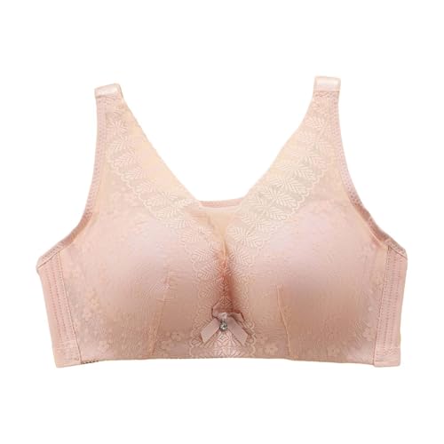 BILIKEYU Sujetador de encaje sexy para mujer, sin aros, ropa interior de encaje pushup, aros ajustables, fino, transpirable, algodón, cómodo, sin aros, Rosa., 95CD