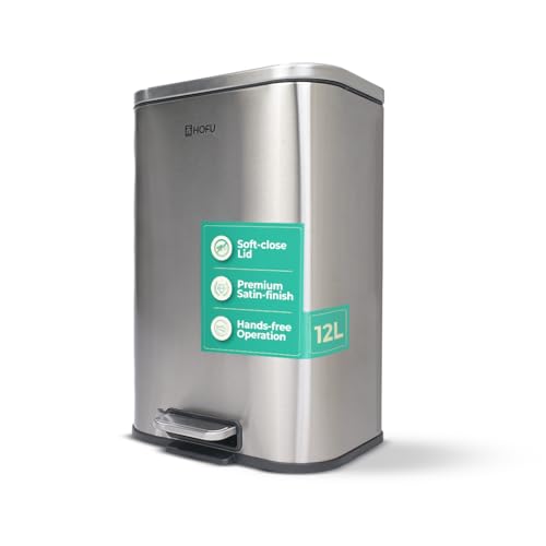 Image of HOFU Stainless Steel Pedal Dustbin with Lid | Soft-Close | Premium Satin Finish | For Home and Office | Size 26 cm x 38.5 cm (12 Litre)