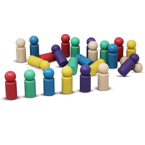 WISSNER 24 XXL-Spielfiguren Set in 6 lebhaften Farben - Öko-Freundliches RE-Wood Material, PEFC Zertifiziert - Perfekt für Lern- und Brettspiele - Jumbo Mensch Ärgere Dich Nicht Figuren