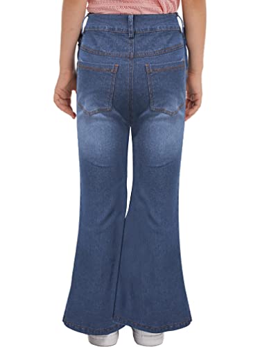 Youth Button Up Flare Jeans Girls Bell Bottom Wide Leg Denim Pants Baggy Trousers with Pocket2