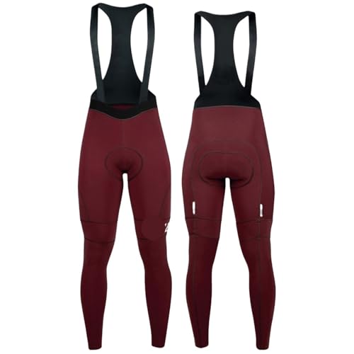 GIYXHU Culotte con Tirantes para Ciclismo Pantalones con Tirantes de Ciclismo Invierno, Pantalones Largos térmicos Lana for for Hombre(Red,M)