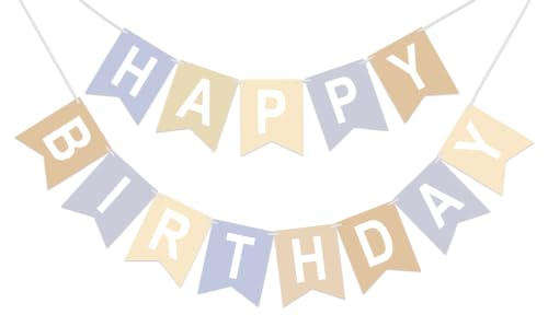Image of Happy Birthday Banner Party Banner NO DIY Birthday Sign Brown Grey White