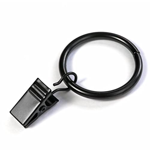1.5 Inch Curtain Rings, 20 Pcs Black Curtain Hooks, Rustproof Metal Curtain Rings With Clips, Solid Curtain Clips With Rings, Decorative Vintage Curtain Hooks #TOP1