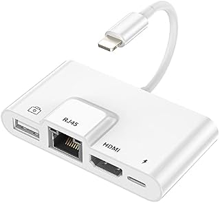 DATASTREAM RJ45 Ethernet LAN Wired Network Adapter, 4 in1 Ethernet Adaptor 1080P Digital AV HDMI Adapter, OTG USB Camera Reader Cable with PD Compatible with Phone13/12/11/XS/XR/X/8/7/Pad/Pod