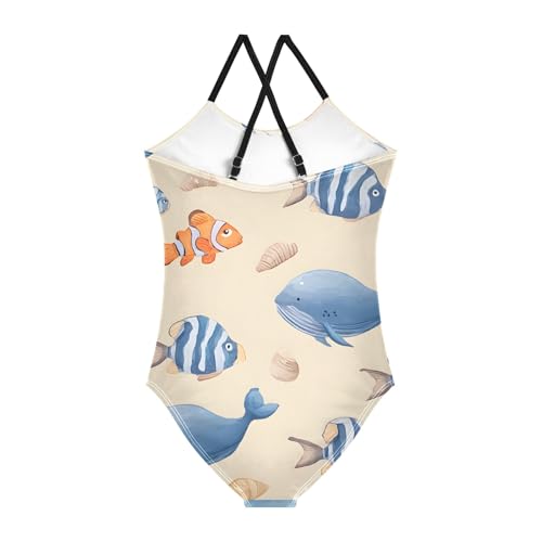 Girls Swimsuit Whale Fish Pattern One Piece Swimwear2