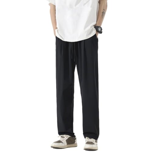 Men's Drawstring Trousers Loose Casual Elastic Waist Wide Leg Straight Quick-Drying Thin Long Sports Pants