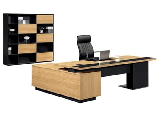 Image of Lakdi The Furniture Office Desk for Director Table Made in Particle Board with Drwaers and CPU Space, Modern Executive Desk, Openable Shutter Gold Brown Color - (LDL-462 6 fit)