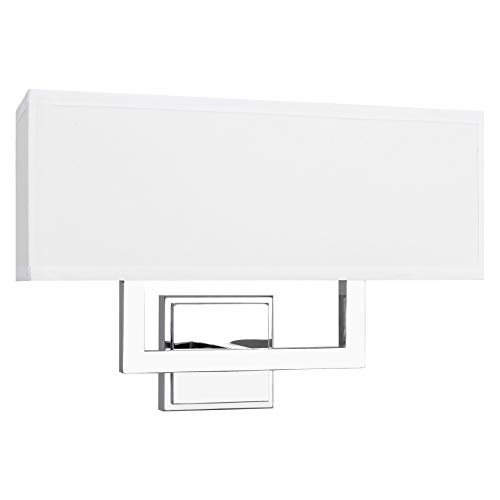 Kira Home Haven 16" Modern 2-Light Wall Sconce/Wall Light + Rectangular White Fabric Shade, Chrome Finish