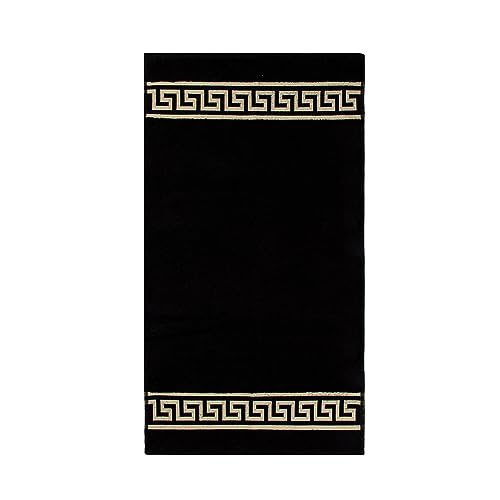 Badvorleger Badematte Duschvorleger aus Baumwolle in Beige Schwarz Weiß Gold mit Mäander Muster...