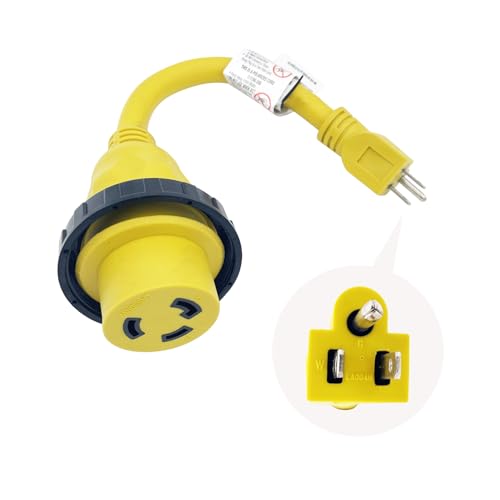 Trexflow TF Shore Power Cord Adapter 125V 15A Male 5-15P to NEMA L5-30R Female 30A Marine/RV/Household Use Adapter with Locking Ring 1FT Long by TREXFLOW TF - Used condition - US$17.28