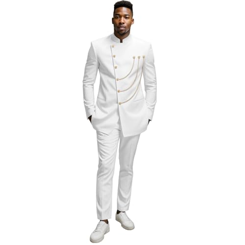 Men's Suits Single Breasted Gold Buttons Chain Blazer Jacket and Pants 2 Piece Set African Clothes