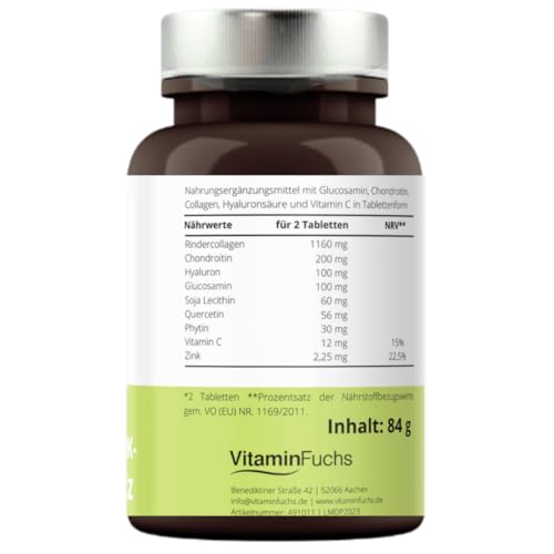 Ultra Gelenk-Kraft Intenz Tabletten hochdosiert - mit Hyaluron, Chonrondtin, Glucosamin ideal für Gelenke, 60 Tabletten von VitaminFuchs
