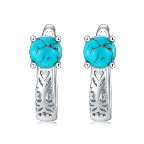 Natural Turquoise Hoop Earrings for Women 925 Sterling Silver Filigree Hoop Earrings with Genuine Turquoise Jewelry Gifts