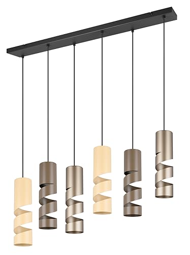 Trio Leuchten Suspension STREAM 364000617, Métal Noir mat, Abat-jour Coffee/Taupe/Beige, excl. 6x GU10