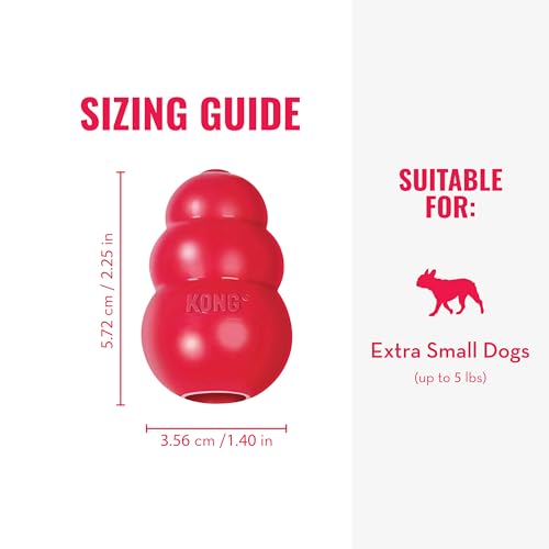 Image of KONG Classic Stuffable Dog Toy - Fetch & Chew Toy for Dogs - Treat-Filling Capabilities & Erratic Bounce for Extended Play Time - Durable Natural Rubber Material - for Extra Small Dogs (Pack of 2)