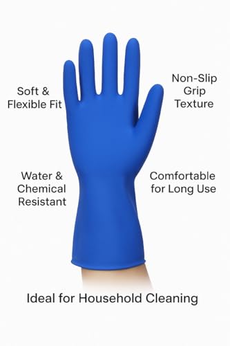 Image of Multipurpose Safety Gloves for Work, Gardening, and Home Use - Reusable & Durable | Hand Safety Nitrile Gloves | Industrial Hand Protection Gloves (Blue, 5 Pair)