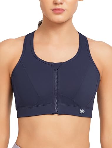 Image of Yvette Zip Front Sports Bra - High Impact Sports Bras for Women Plus Size Workout Fitness Running