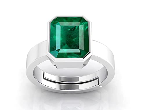Kirti Sales Certified Emerald Panna 7.25 Ratti 6.00 Carat Panchdhatu Adjustable Silver Plating Ring for Astrological Purpose Men & Women