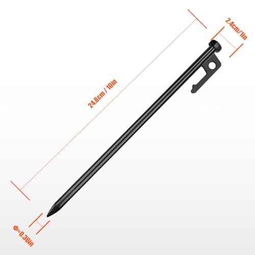 Image of Eurmax USA 8-Pack Secure Protection Galvanized Tent Stakes,Rust-Proof Steel Canopy Anchors for High Winds,Heavy Duty Commercial Ground Pegs for Camping,Pop Up Tent&Gazebo - Includes 4x10ft Ropes,Black