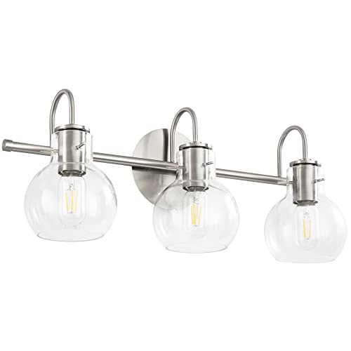 SOLFART Brushed Nickel Bathroom Light Fixtures Over Mirror Modern Glass Shade Vanity Lights Wall Lighting Sconce(3 Lights)